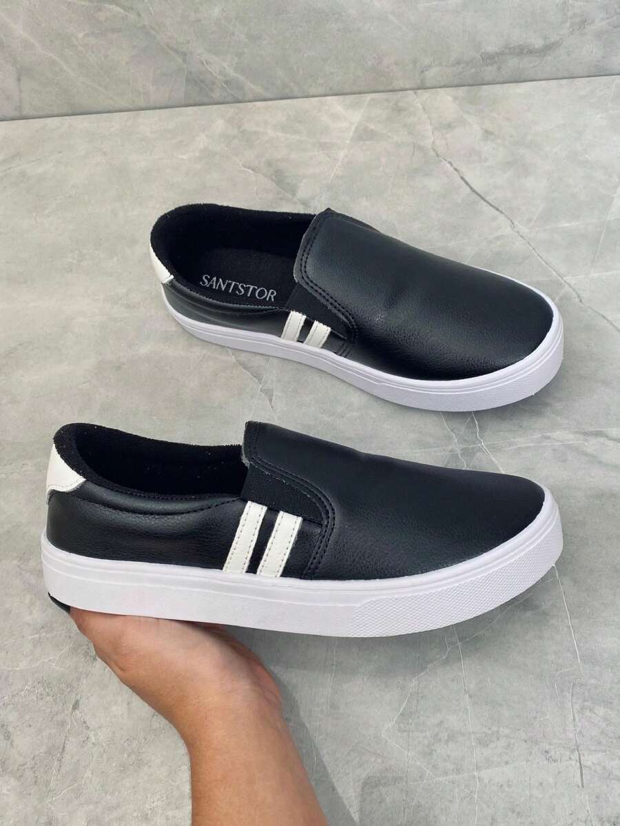 Slip On Iate Women's Sneakers Adult Casual Moccasin Easy To Put On Women - 黑色 - 查看 1