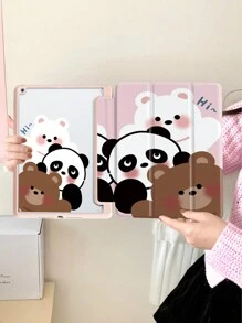 1 件可爱动物双面彩绘亚克力透明水晶后盖保护壳兼容 iPad 10.2 英寸 2021/2020/2019 iPad 第 9/8/7 代，兼容 iPad 第 10 代/iPad Pro 11 英寸 2024，带笔架，支持自动睡眠/唤醒盖，具有防摔功能 - 彩色 - 查看 1