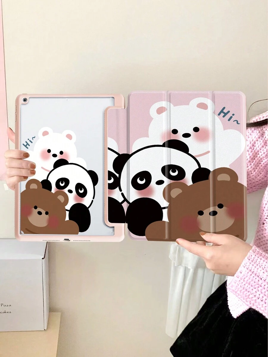 1 件可爱动物双面彩绘亚克力透明水晶后盖保护壳兼容 iPad 10.2 英寸 2021/2020/2019 iPad 第 9/8/7 代，兼容 iPad 第 10 代/iPad Pro 11 英寸 2024，带笔架，支持自动睡眠/唤醒盖，具有防摔功能 - 彩色 - 查看 1
