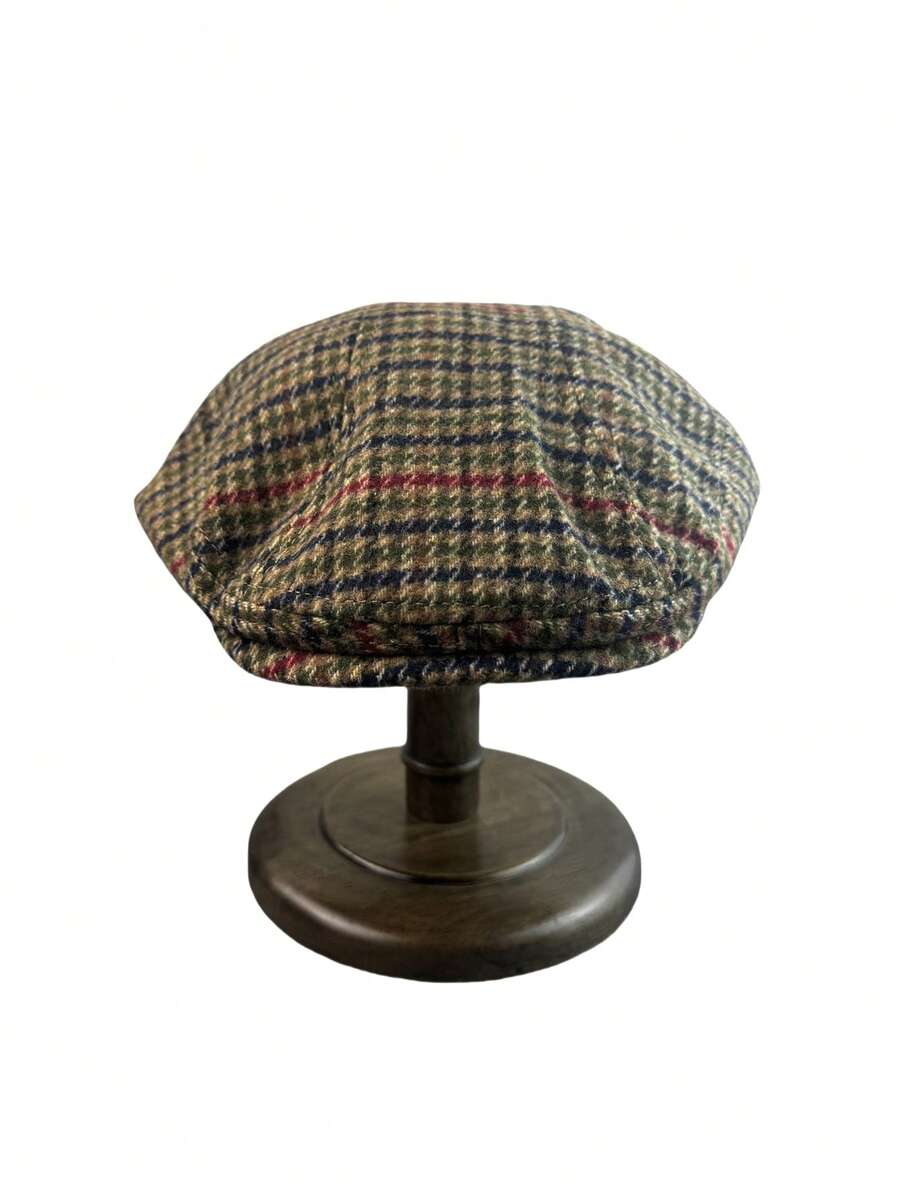 Houndstooth Flat Cap For Men Women Vintage Woollen Beret Cap Outdoor Casual Women Hat,Summer,Beach,Holiday,Festival,Travel - Brown - View 1