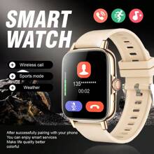 Correa de reloj de silicona unisex caliente, reloj inteligente deportivo con función de llamada telefónica, seguimiento de pasos/calorías/distancia, alarma y notificación de llamadas, multifunción, pantalla táctil HD de 2,01 pulgadas, compatible con Android e iOS como regalo para estudiantes que regresan a la escuela - Dorado - Ver 2