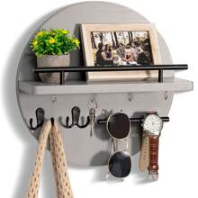 Soporte de pared para llaves - Ganchos para llaves para decoración de pared de sala de estar - Perchero de llaves de madera y organizador de correo con estante para artículos esenciales del hogar - Decoración de entrada moderna para el hogar con estética