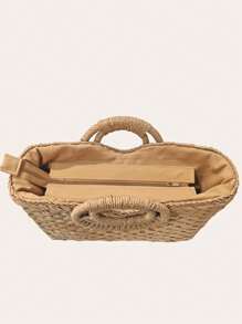 Bolso de playa grande con capacidad, tejido en paja cuadrado, con estilo retro, ideal para vacaciones de verano