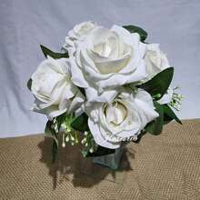 Pink Velvet Bouquet Artificial Flower For Wedding Decoration, Arrangements, Decorating Parties And Home - 白色 - 查看 2