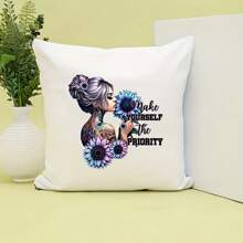 向日葵女孩热漆贴纸 - DIY 热压贴花，适用于 T 恤、牛仔裤、口罩和背包 - 彩色 - 查看 4