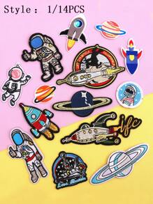 14pcs Astronaut & Planet Polyester Embroidered Patches, Multiseason Apparel & Accessory DIY Summer, School