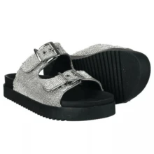 Women's FlatForm Slide Sandal Shiny Rhinestone Summer Anatomical Comfortable New Release - 銀色 - 查看 3