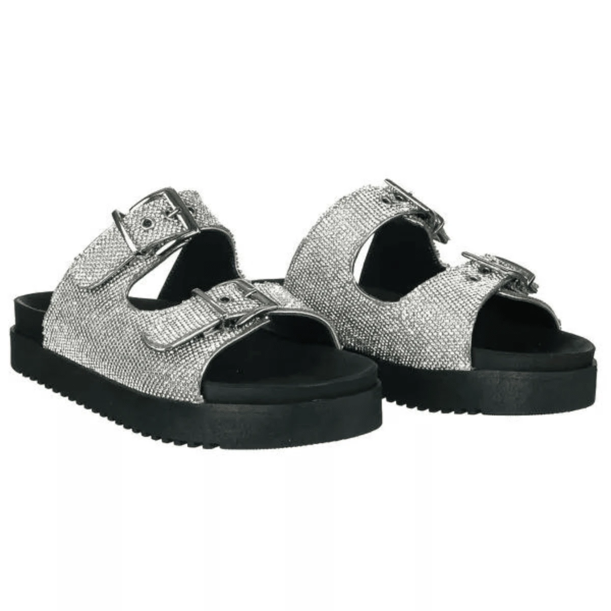 Women's FlatForm Slide Sandal Shiny Rhinestone Summer Anatomical Comfortable New Release - 銀色 - 查看 1