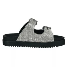 Women's FlatForm Slide Sandal Shiny Rhinestone Summer Anatomical Comfortable New Release - 銀色 - 查看 2