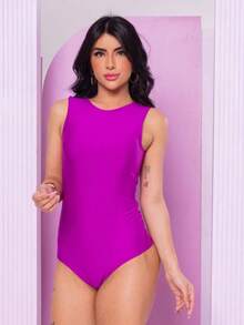 Basic Bodysuit With Low-Cut Suplex Shaping Tank Top - 玫瑰紅 - 查看 2