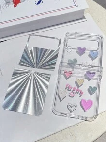 Y2K Korean Cute Colorful Heart Laser Aurora Phone Case Compatible With Samsung Galaxy Z Flip 5 Z Flip6 ZFlip4 Z Flip 3 5G Transparent Graffiti Back Cover