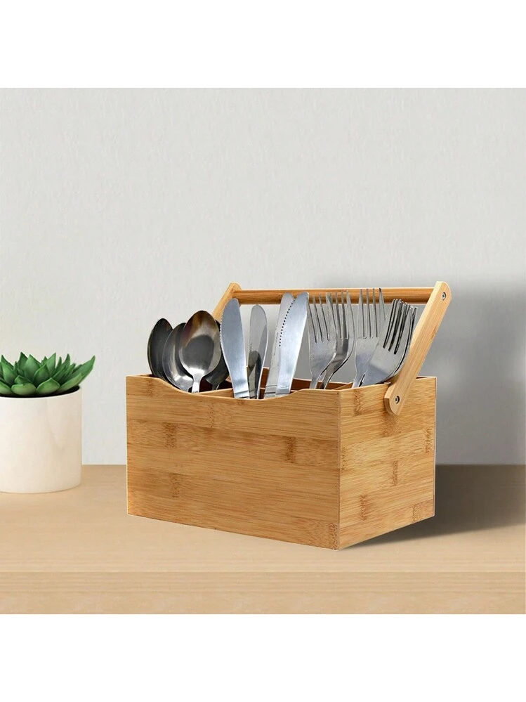 Portaposate in bambù, porta utensili da cucina in legno con 4