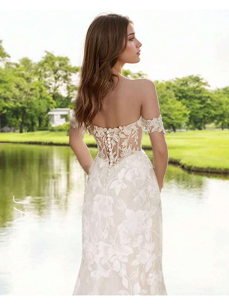 JAEDEN Timeless Sweetheart A-Line Wedding Gown With Lace Details And  Spaghetti Straps | SHEIN USA