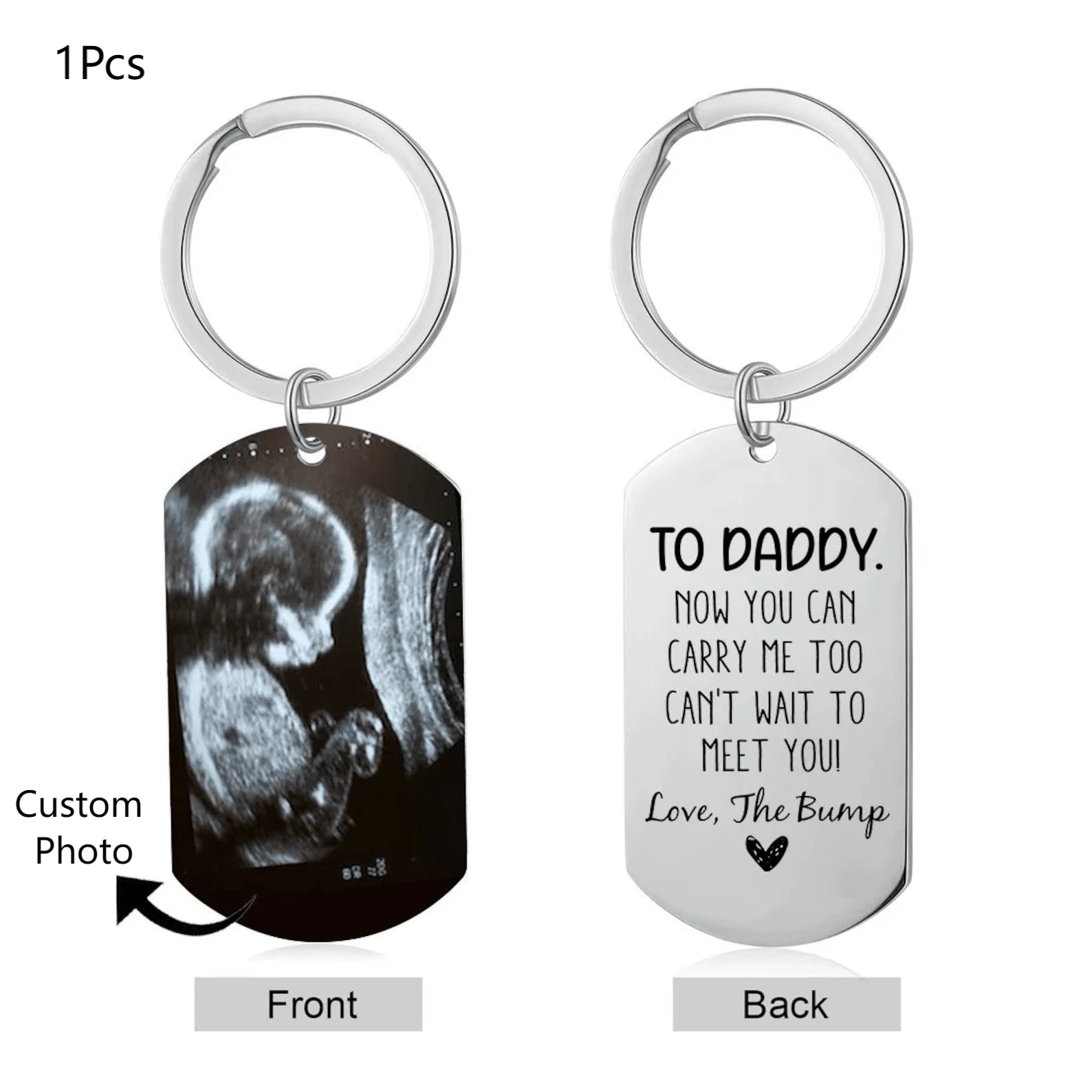 为新爸爸定制的照片和文字爸爸钥匙扣，父亲节个性化钥匙扣，新生儿礼物，给爸爸现在你也可以怀我迫不及待想见到你，耐用，雕刻，不锈钢，彩色，可爱，迷人，有趣，卡哇伊，Y2K，时尚，男女通用，休闲，定制，个性化，独特，定制，给他的理想礼物，给她的理想礼物，她，男朋友，女朋友，家人，朋友，旅行配件，旅行配件 - 銀色 - 查看 1