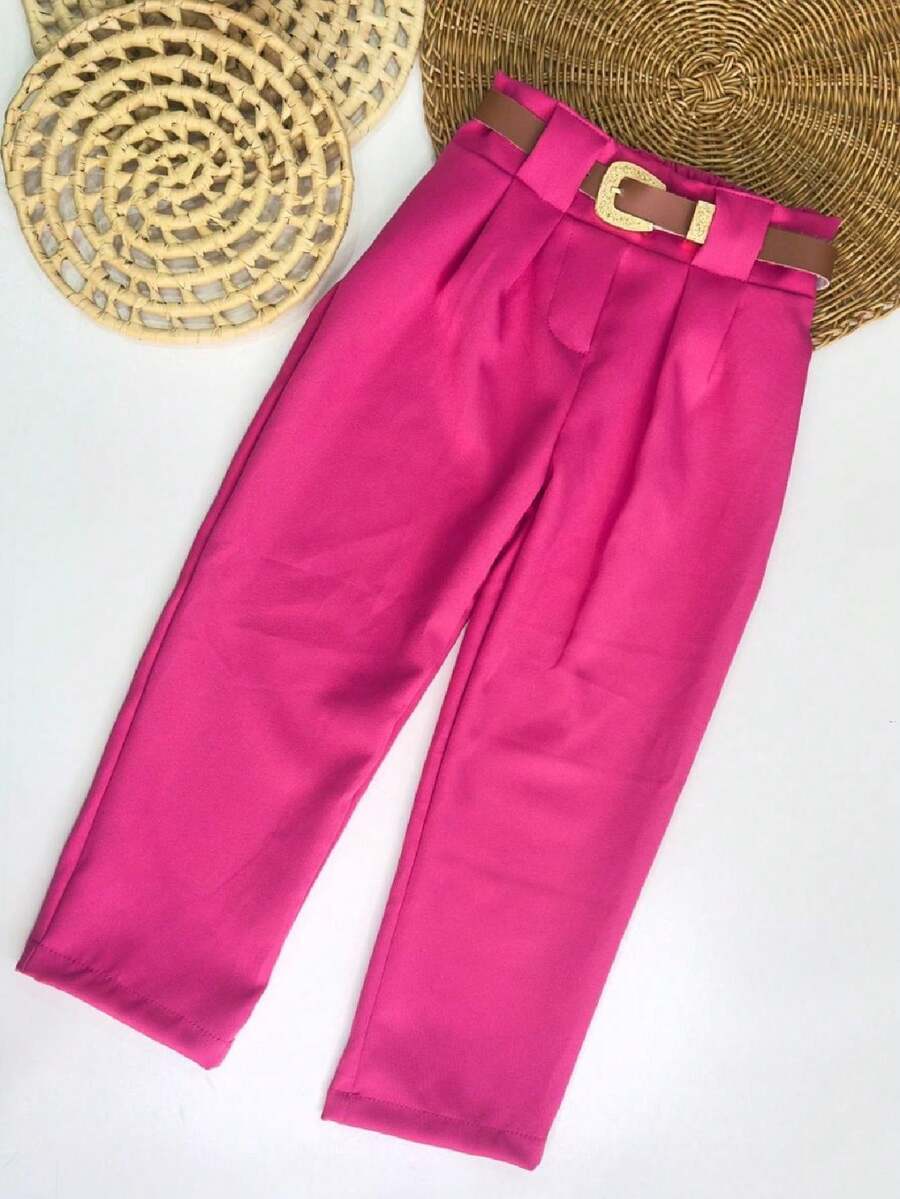 Calça Alfaiataria Infantil Menina Com Cinto Calça Social Feminina - Pink - Visão 1