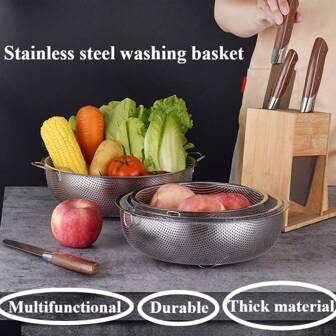 Stainless Steel Multipurpose Colander - Thick And Mesh Basket With Dual Handles, For Draining And Rinsing Fruits And Vegetables