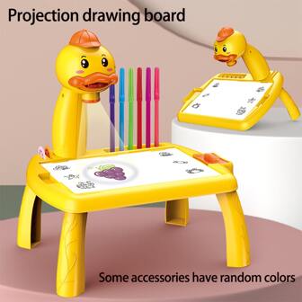 1 Box Random Color Multi-Function Projection Drawing Desk With Sound & Light, Graffiti Writing Board, Educational Toy Set (Some Accessories Color Random)