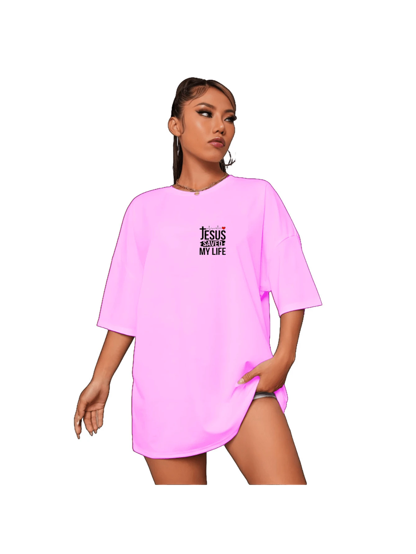 Yeshua Saved My Vida Evangelica Oversized T-Shirt - 淺粉色 - 查看 1