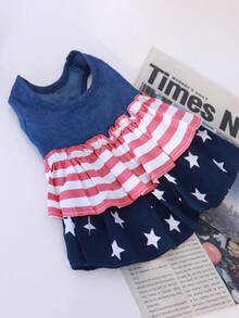 UFBemo宠物连衣裙，条纹美国国旗和星星图案，适合猫咪和小型/中型犬。 - 藍色 - 查看 3