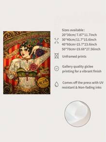 1pc Red Tattoo Female Canvas Wall Art Painting, Vintage Canvas Print Poster, Women Wall Artwork, Tattoo Wall Art Print, Home Decor, Unframed