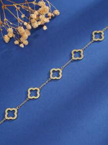1 pieza Pulsera de cadena con flor minimalista y de moda, aleación de cobre con piedras de circonita microincrustadas, adecuada para uso diario y como regalo de vuelta a clases, San Valentín, mamá, madre, Día de la Madre