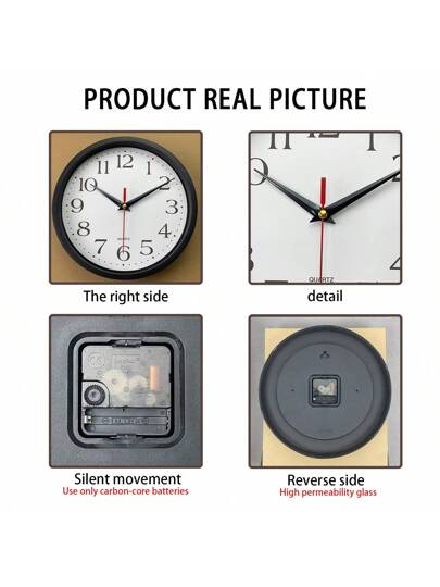 1pc, Wand Klok Living Room Round Kitchen Bedroom Home ation Plastic Battery Operated Dining Bathroom Office,Home ,Room Birthday Graduation Dormitory Back To School ations view 6