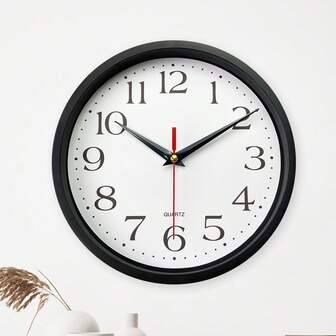 1pc Simple Round Wall Clock, Suitable For Living Room, Kitchen, Bedroom, Home Decor, Plastic Material, Battery Powered, Applicable For Dining Room, Bathroom, Office, Home Decoration, Room Decor, Birthday, Graduation, Dorm, Back To School, Christmas And Other Occasions