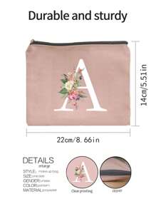 1pc Letter Initial Printed Cosmetic Bag, Pink Small Size, White A-Z Letter, Makeup Bag, Portable Toiletry Bag, Teacher's Day Gift, Reusable Makeup Bag, Women Minimalist Large Capacity Travel Makeup Bag - Pink - View 9