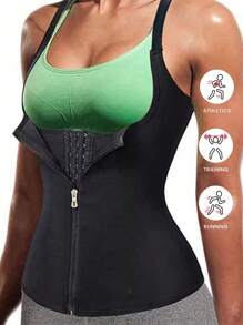 1 件加大码运动腰部训练带、压缩塑身衣肩带可调节收腹背心、瘦身塑身衣、排汗健身背心 - 黑色 - 查看 1