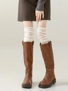 4 双女士纯色竖条纹过膝袜，秋冬款