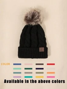 2pcs/Set Unisex Plush Ball Y2K Style Warm & Breathable Knitted Beanie Hats For Casual Wear Christmas Winter Fall - Black - View 1