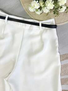 XINRON Tailored Shorts Women's Bermuda Shorts With Belt With Zip Bag And Button - 白色 - 查看 4