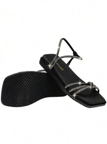 Women's  Slide Sandal Papete Flatform Shekinah Straps Rhinestone Original Shiny Glitter - 查看 8