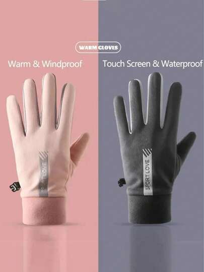 1 par de luvas esportivas térmicas de inverno para homens e mulheres, luvas à prova de vento e à prova d'água para bicicleta/condução com tela sensível ao toque, antiderrapantes