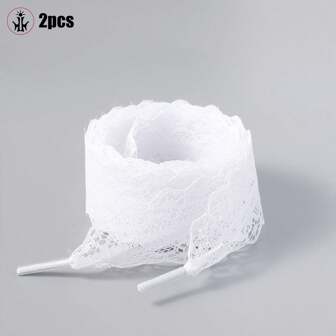 1pair Lace Shoelaces, Ballet Style, White Silk Lace Trim For Women Men Sneakers Shoes Men Trainers Running Shoes Summer