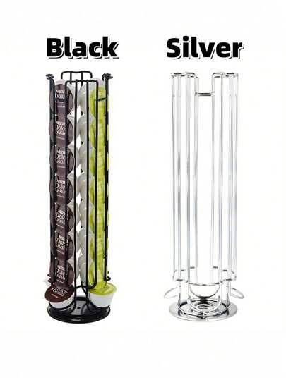 1pc Rotating Coffee Beans Holder, Capacity 24/32 Coffee Beans/ Capsules, Coffee Capsule Storage Box, Iron Structure Coffee Capsule Rack, Rotating Carousel Coffee Beans Organizer, Suitable For Home Office, Gift For Mom, Father's Day, Girlfriend/Boyfriend, Friend Back To School