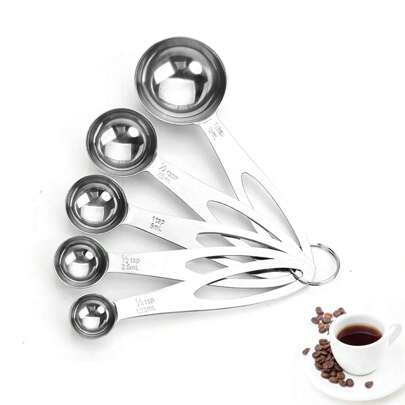 5pcs Stainless Steel Measuring Spoon Set - Perfect For Coffee, Seasonings & Cooking - Ideal For Dry & Liquid Ingredients - Fits In Spice Jars