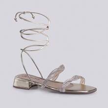 Women's Rhinestone Lace-Up Heeled Sandal With Jaqueline  Straps - 金色 - 查看 2