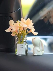 Mini Hydrangea Vase And Sniffing Rabbit Car Interior Decoration Ornaments Car Center Console Decoration Gadgets