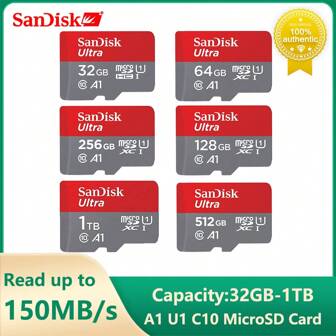  SanDisk Ultra Micro SD卡512GB 256GB 128GB 64GB 32GB MicroSDXC卡MicroSDHC UHS-I Class10 Micro SD卡140MB TF卡SD / TF Flash卡Mini SD適用於音箱機器人手機，平板電腦，電腦，監視，相機等