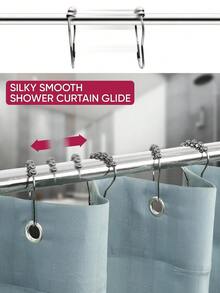 6-12pcs Shower Curtain Rings, Stainless Steel Shower Curtain Hooks Rings Rust Proof, Smooth Sliding Anti-Drop Double Shower Hooks For Shower Curtain, Rods, Shower Rod, Polished Nickel, Bathroom Shower Rods And Curtains. - Multicolor - View 6