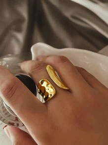 1pc Anel ajustável de metal assimétrico de aço inoxidável Anel de moda personalizado Anel de punho minimalista para mulheres para decoração diária Anel geométrico Anel de punho largo Anel ajustável