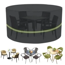 Outdoor Round Table Cover With Reflective Strips - Black Woven Polyester Fabric, Water-Resistant And Dust-Proof Patio Furniture Protective Cover For Garden And Yard,Bag,Organizer,Storage - Black - View 1