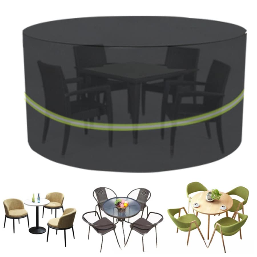 Outdoor Round Table Cover With Reflective Strips - Black Woven Polyester Fabric, Water-Resistant And Dust-Proof Patio Furniture Protective Cover For Garden And Yard,Bag,Organizer,Storage - Black - View 1