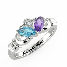 Anillo de piedra personalizado con plata S925 brillante, regalo de joyería para Sra. para el Día de San Valentín, Día de la Madre