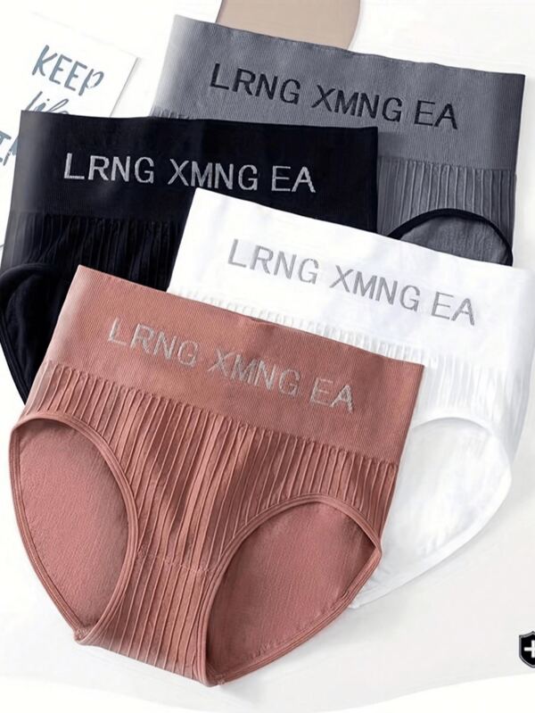 LRNG XMNG EA 4pcs/Set Women High Waist Multicolor Underwear Set, Ladies Panties & Bra