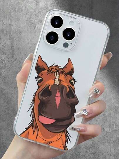 1pc Bonito Cabeça de Cavalo Colorido Gráfico Transparente Capa Protetora para Celular, Corpo Inteiro À Prova de Choque, Compatível com IPhone 16,15,14,13,12,11 Pro Max, Samsung,
