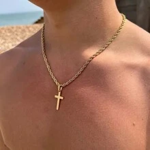 1pc Stainless Steel Cross Pendant Necklace, Simple And Unisex Design, Suitable For Daily Wear, Vacation, Date, Birthday Gift - Style 1 - View 15