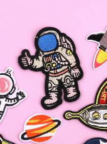 14pcs Astronaut & Planet Polyester Embroidered Patches, Multiseason Apparel & Accessory DIY Summer, School