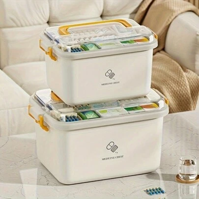 1pc Minimalist Style Portable Large Capacity Home Medicine Cabinet, Medication Storage Box With Handle